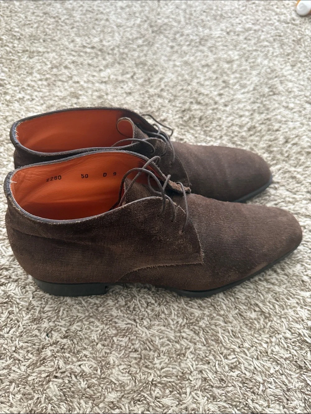 Santoni Brown Suede Chukka Boots with Orange Lining